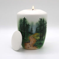 Tierurne mit Teelichteinsatz und Waldmotiv bemalt