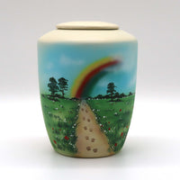 Tierurne mit Teelichteinsatz mit Blumenwiese und Regenbogen bemalt