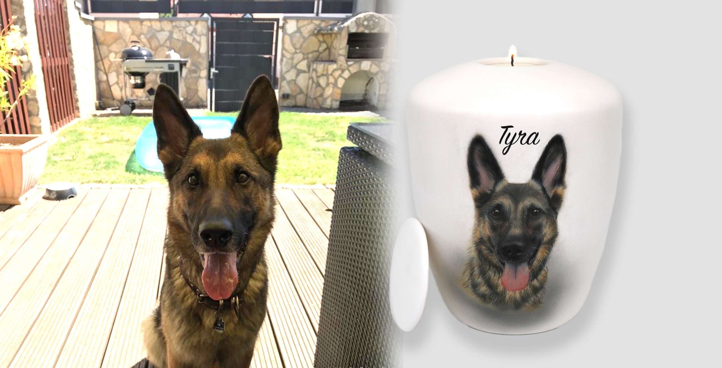 Tierurne mit Teelichteinsatz mit Portrait nach Fotovorlage
