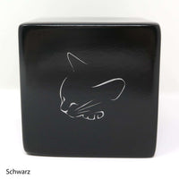 Tierurne in Würfelform mit einer schlafenden Katze bemalt Schwarz